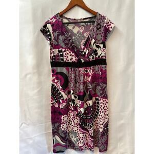 M Fasis Cap Sleeve v neck dress purple and black Sz XL